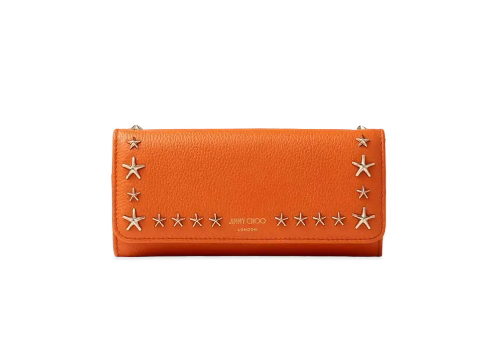 JIMMY CHOO NINO Soft Grainy Calf Leather Wallet With Star Studs "Amber Orange"