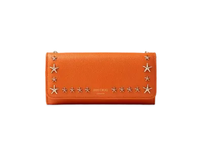 JIMMY CHOO NINO Soft Grainy Calf Leather Wallet With Star Studs "Amber Orange"