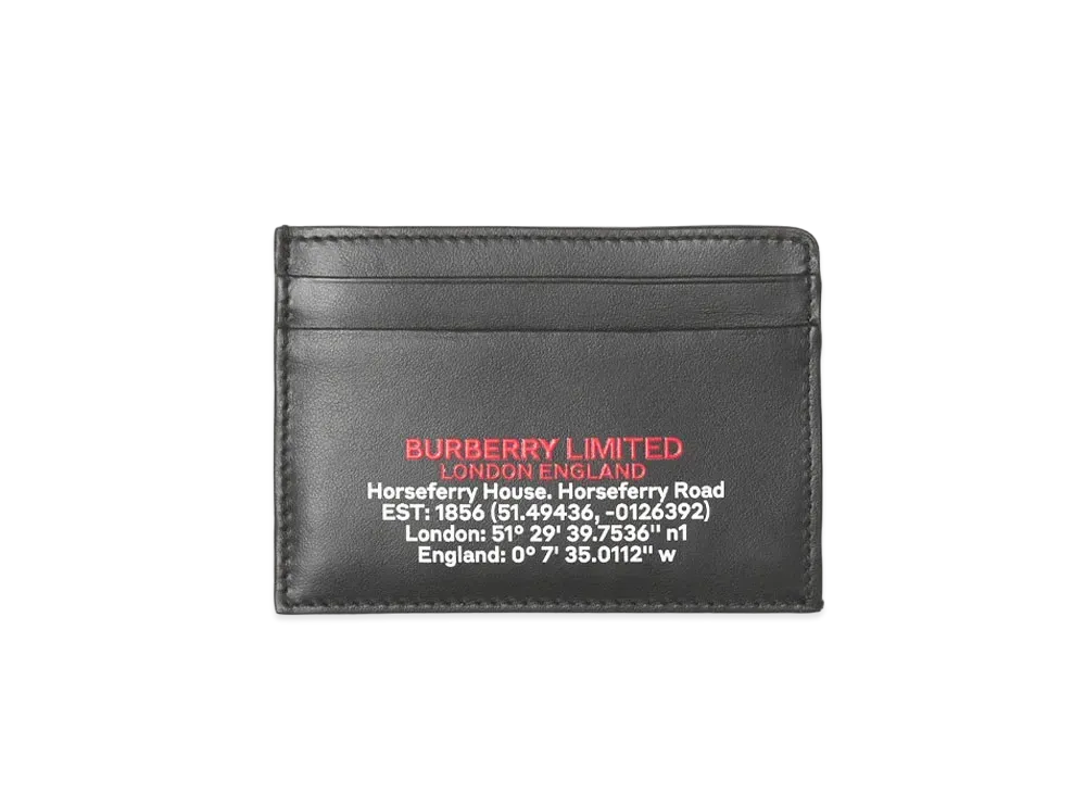BURBERRY Location Printed Leather Card Case "Black"