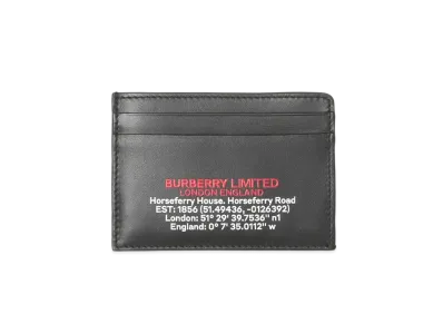 BURBERRY Location Printed Leather Card Case "Black"