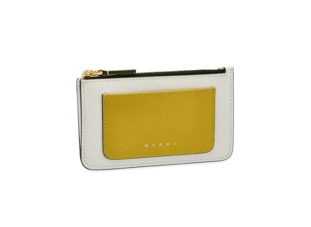 Marni Tone On Tone Yellow White Saffiano Leather Card Case "Light Topaz/Lily White/Acid"