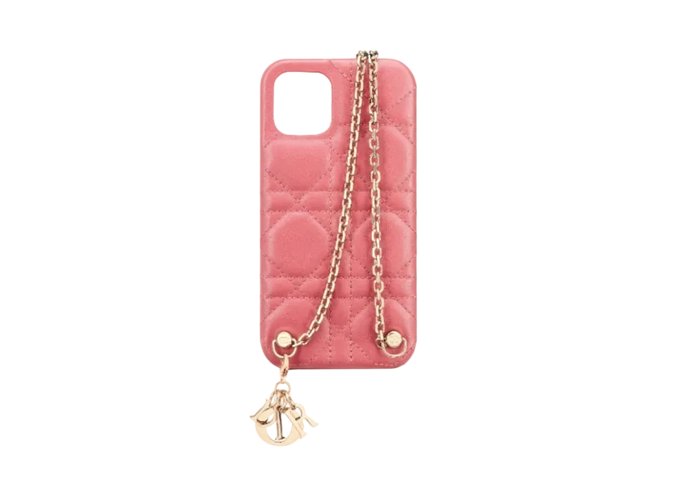 Dior Lady Dior Iphone 12 & 12 Pro Case Canage Lamskin With Chain "Pink"