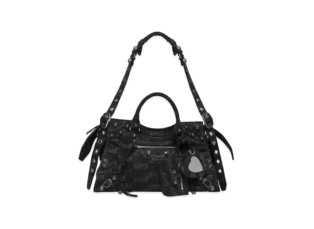 BALENCIAGA Neo Cagole City Handbag BB Monogram Denim "Black"