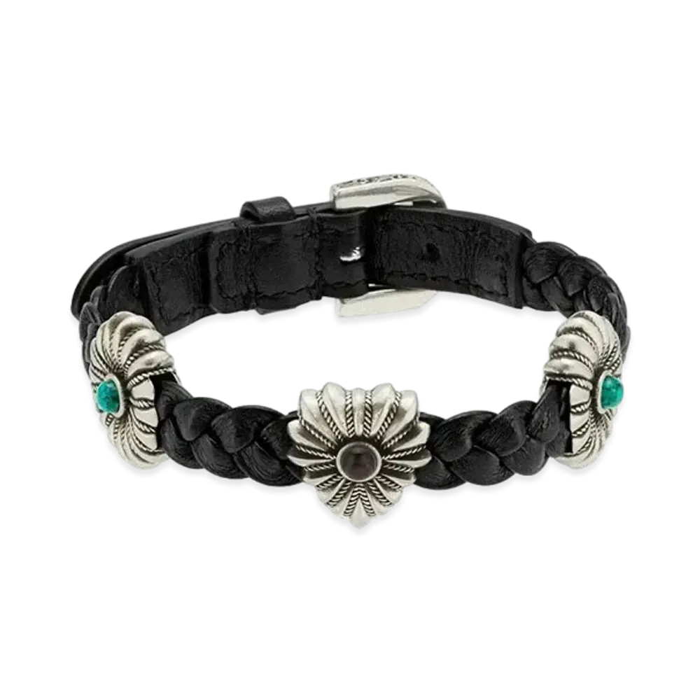 GUCCI Interlocking G Ingraved Flower Bracelet Leather "Black"