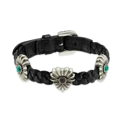 GUCCI Interlocking G Ingraved Flower Bracelet Leather "Black"