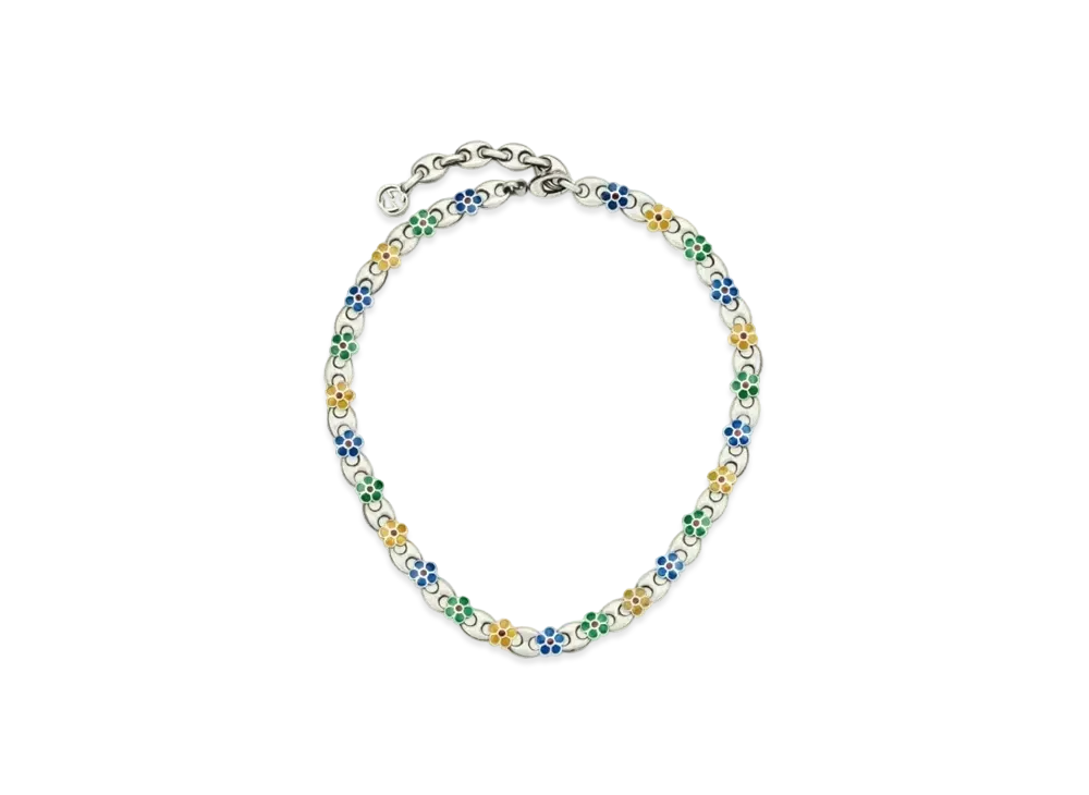 GUCCI Enamel Flower Necklace "Silver"