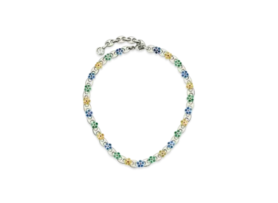 GUCCI Enamel Flower Necklace "Silver"