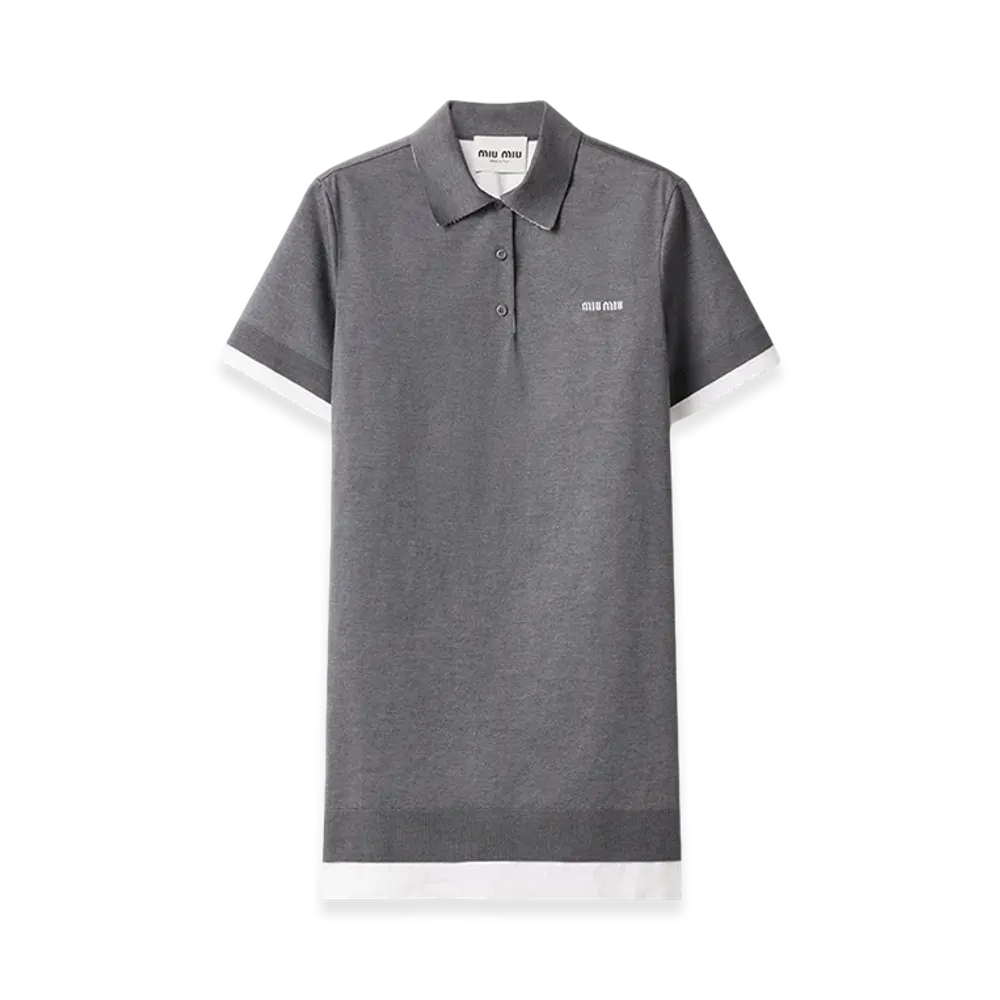 MIU MIU Women's Knit and Poplin Mini Dress "Slate Grey/White"