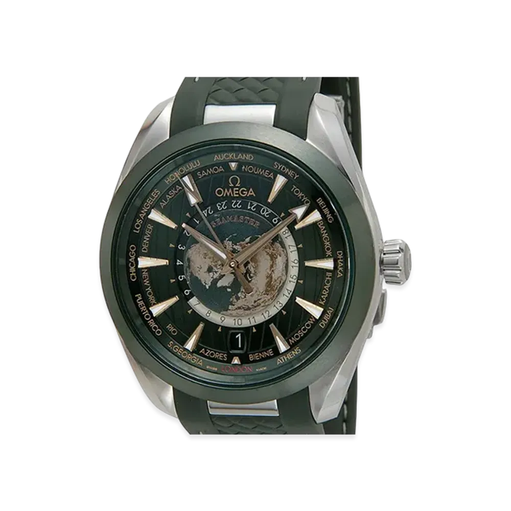 OMEGA Seamaster Aqua Terra 150M GMT World Timer Rubber Strap "Stainless Steel/Green"