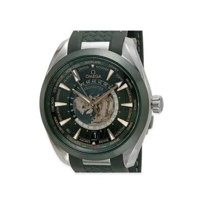 OMEGA Seamaster Aqua Terra 150M GMT World Timer Rubber Strap "Stainless Steel/Green"