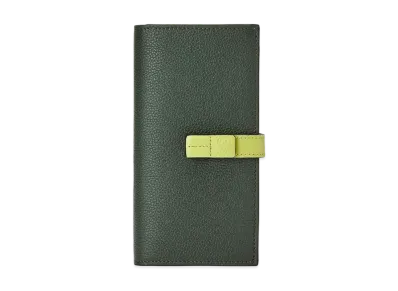 LOEWE Large Vertical Wallet In Grained Calfskin "Vintage Khaki/Lime Yellow"