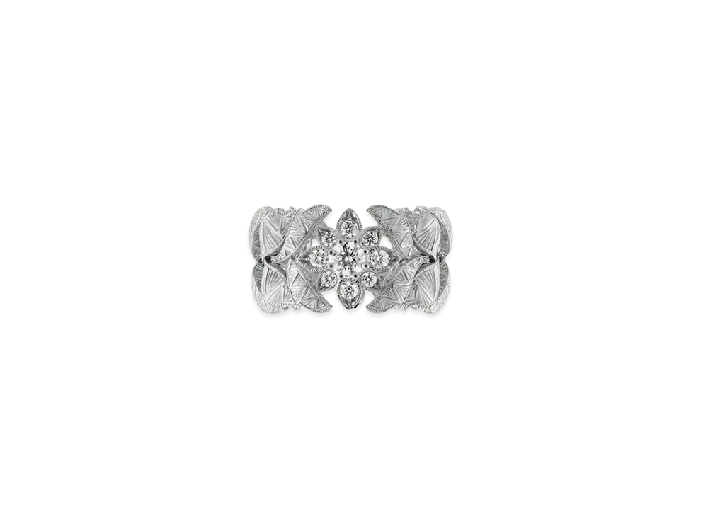 GUCCI Flora 18K Wide Diamond Ring "Silver"