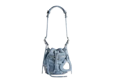 BALENCIAGA Le Cagole XS Denim Bucket Bag With Rhinestones "Blue"