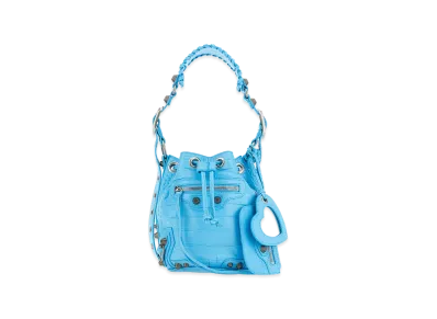 BALENCIAGA Women's Leather Le Cagole Xs Bucket Bag "Light Blue"