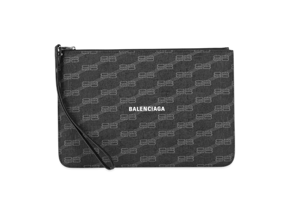 BALENCIAGA BB Monogram Canvas Strap Clutch Bag "Black"