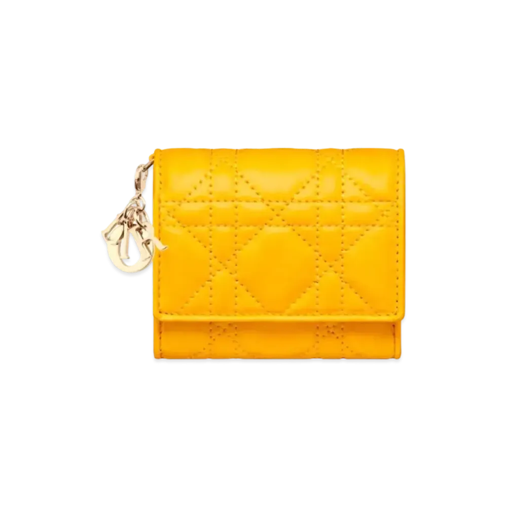 Dior Lady Dior Lotus Wallet Cannage Lambskin "Sunny Yellow"
