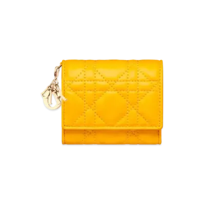 Dior Lady Dior Lotus Wallet Cannage Lambskin "Sunny Yellow"