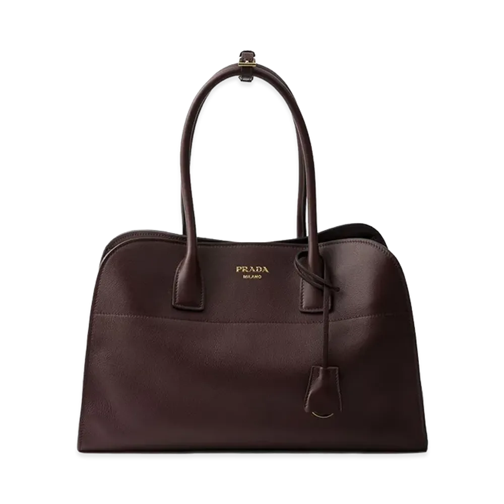 PRADA Women's Aubergine Leather Medium Shopping Bag "Purple"