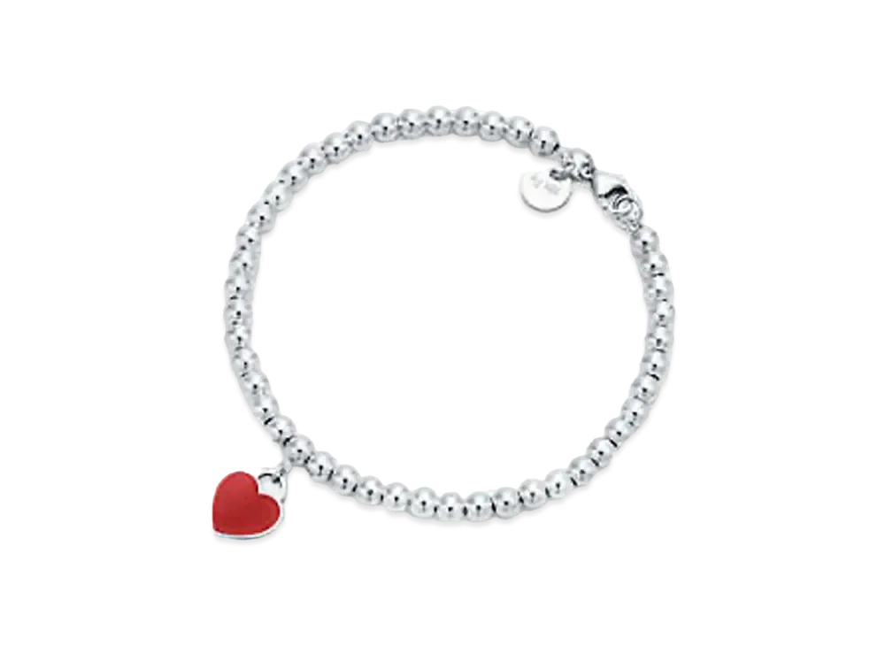 Tiffany & Co. Return to Tiffany Red Mini Heart Bead Bracelet Diamond "Silver"