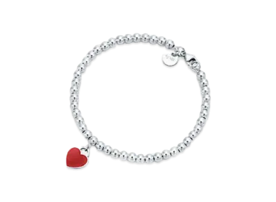 Tiffany & Co. Return to Tiffany Red Mini Heart Bead Bracelet Diamond "Silver"