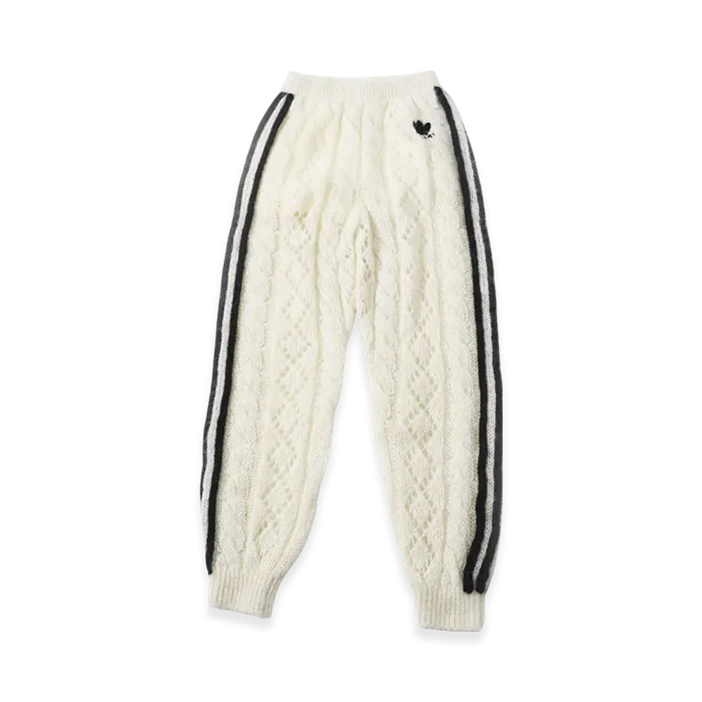 GUCCI Trefoil Mohair Three Stripe Knit Pants "Ivory/Black"