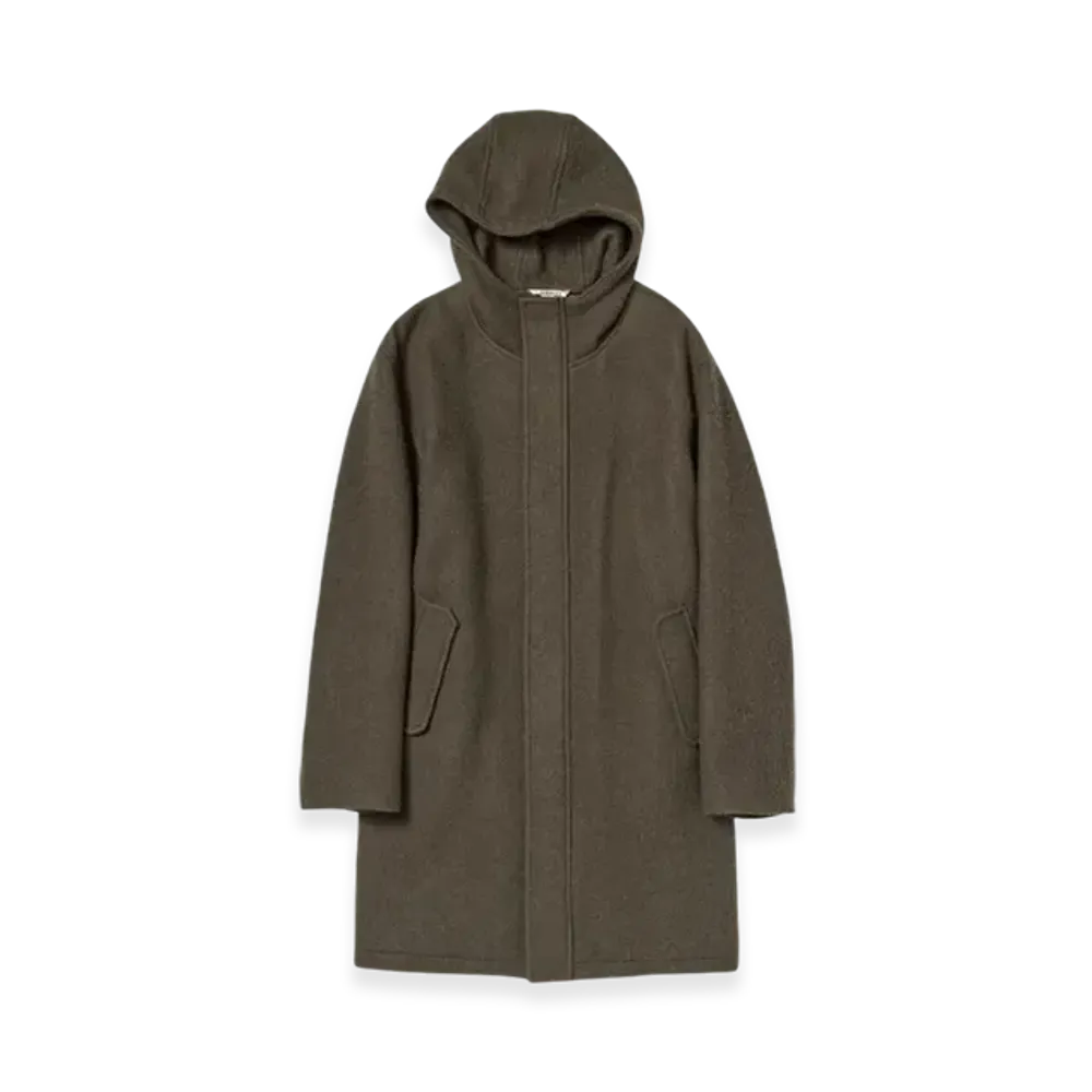 AURALEE Brushed Alpaca Wool Melton Hooded Coat "Dark Olive"