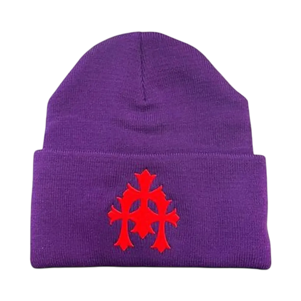 Chrome Hearts Cemetery Cross Patch Beanie "Purple"