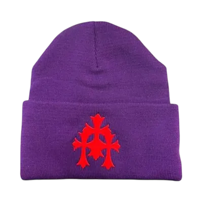 Chrome Hearts Cemetery Cross Patch Beanie "Purple"