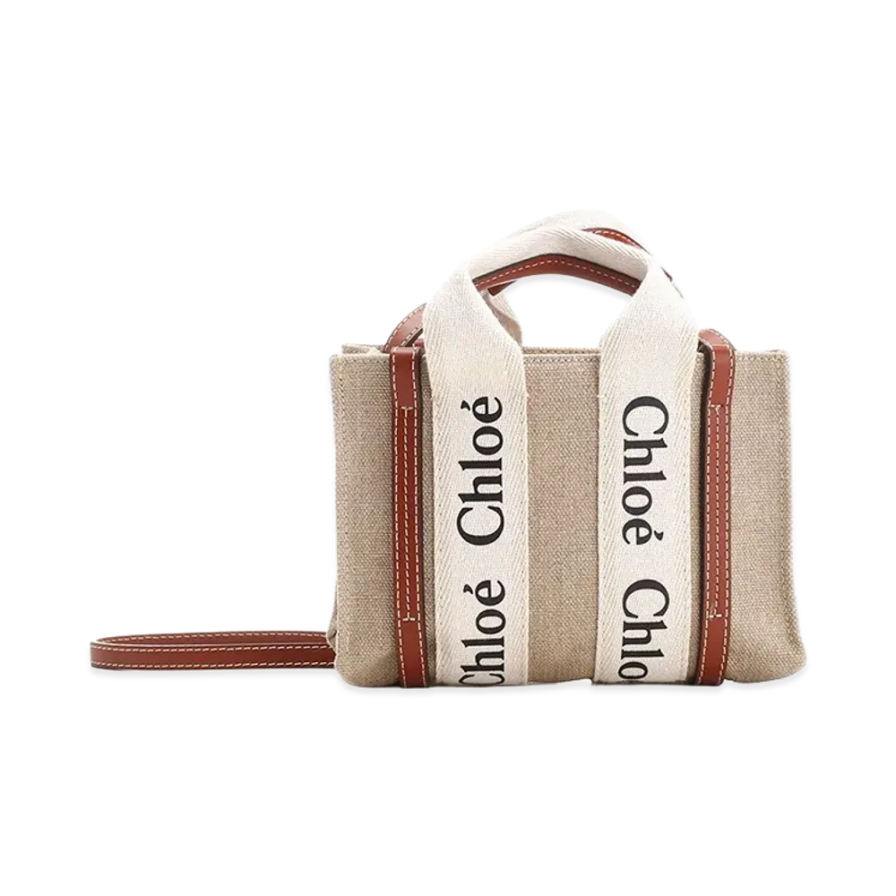 Chloe Women's Woody Mini Linen Tote Bag "Beige"