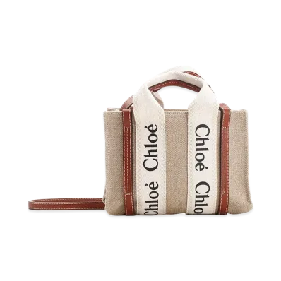Chloe Women's Woody Mini Linen Tote Bag "Beige"
