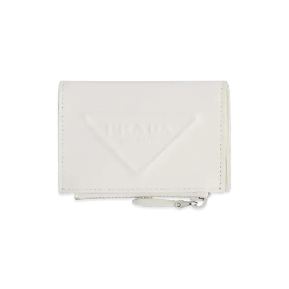 PRADA Grace Triangle Embossed Leather Card Case "White"