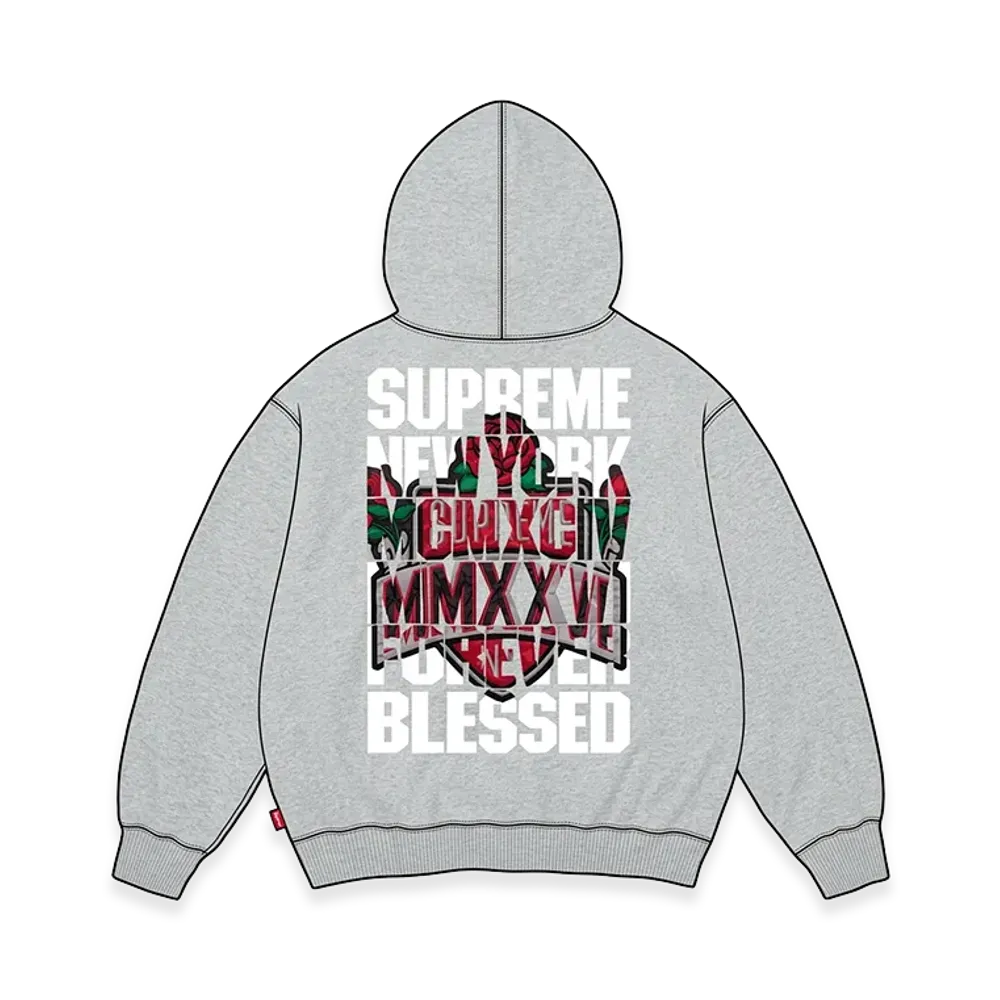 Supreme Blessed Applique Zip Up Hooded Sweatshirt "Heather Grey"