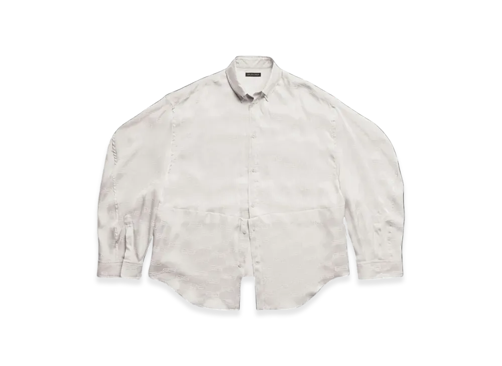 BALENCIAGA Women's BB Monogram Twisted Sleeve Shirt "Light Grey"