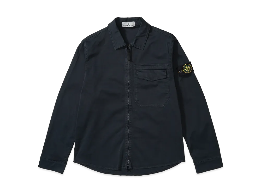 Stone Island Cotton Satin Overshirt With Logo "Blue"