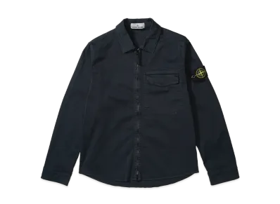Stone Island Cotton Satin Overshirt With Logo "Blue"