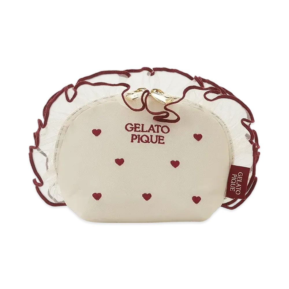 GELATO PIQUE Heart Embroidered Tulle Pouch "Cream"
