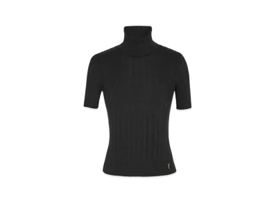 Saint Laurent Women's Top Cassandre in Ribbed Silk "Noir"