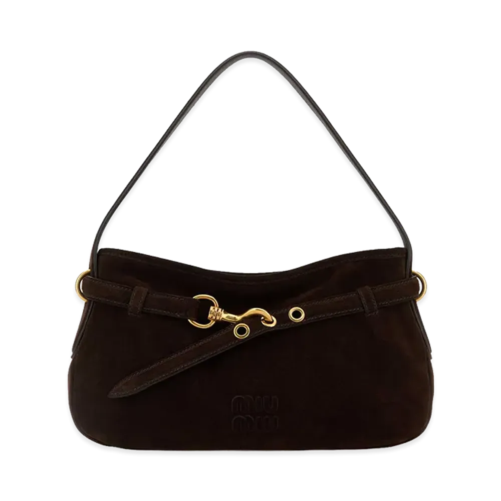 MIU MIU Women's Suede Avenue Handbag "Dark Brown"