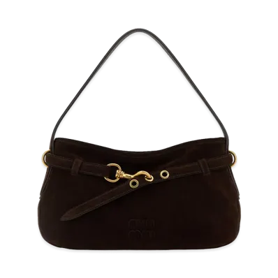 MIU MIU Women's Suede Avenue Handbag "Dark Brown"