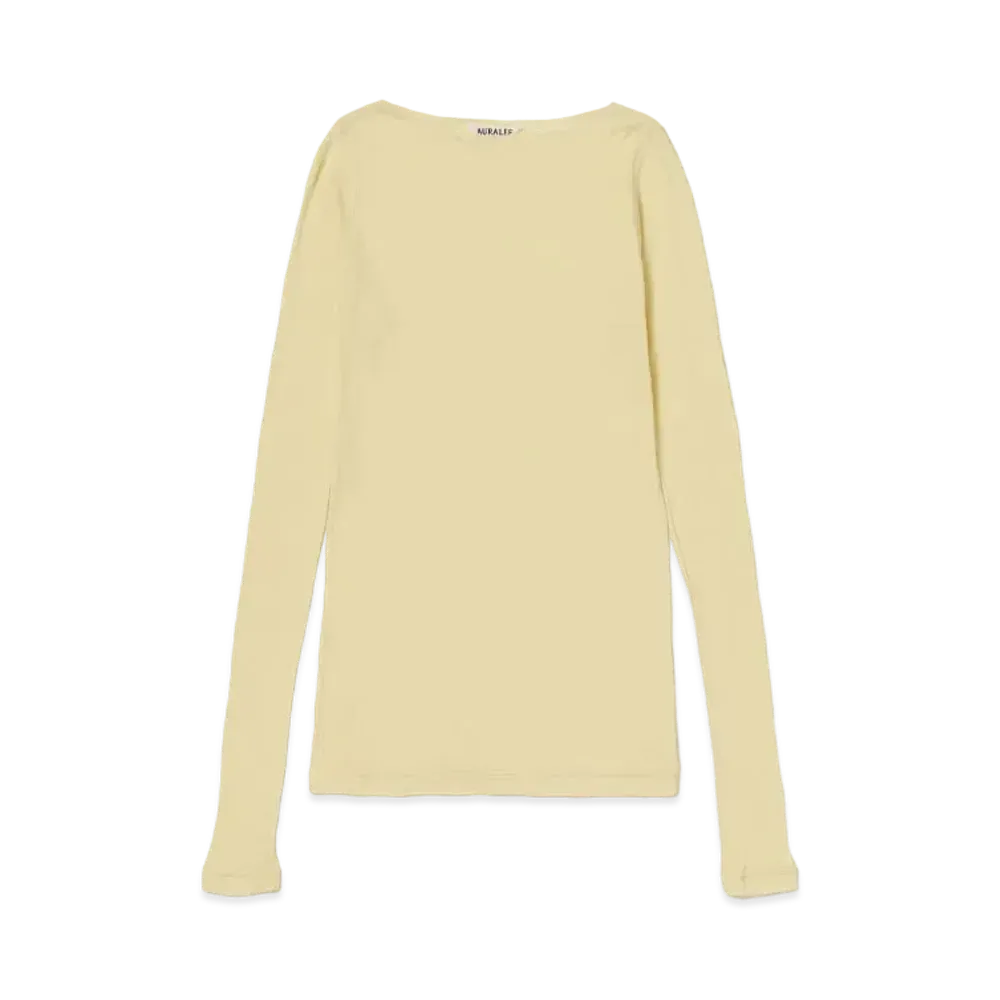 AURALEE High Gauge Sheer Rib Boat Neck L/S Tee "Yellow"