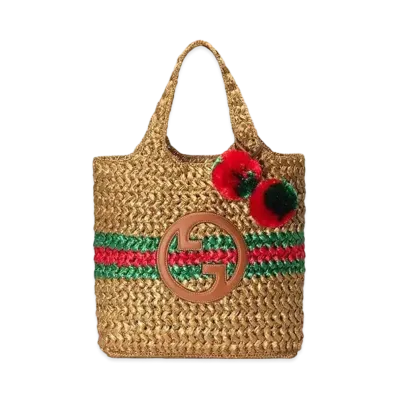GUCCI Medium Gucci Blondie Tote Bag Raffia Effect Viscose "Natural"