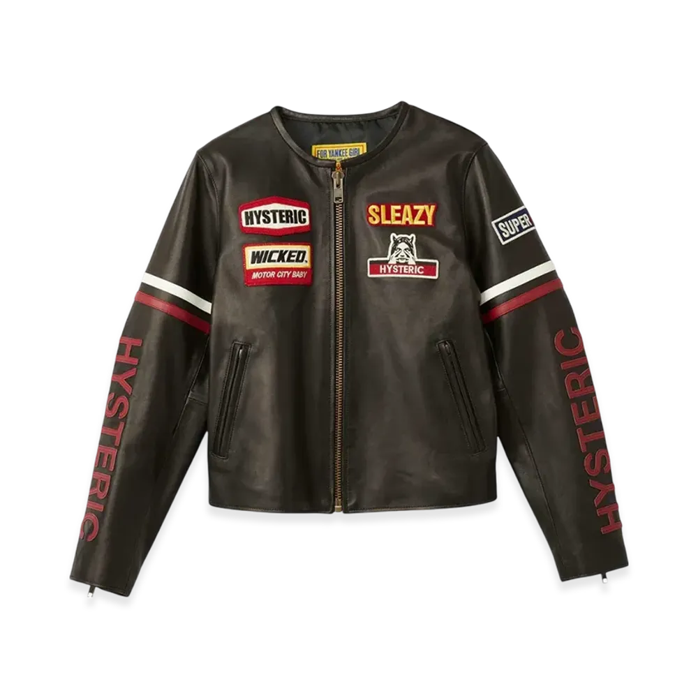 HYSTERIC GLAMOUR Lamb Leather No Collar Racing Jacket "Black"