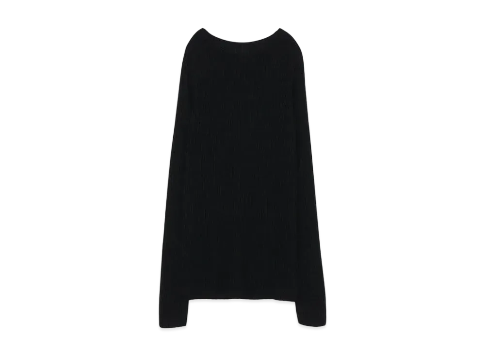 Yohji Yamamoto 12G2P 2X3 RIB WG ROUND NECK WG "Black"