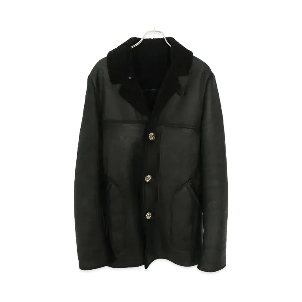 Chrome Hearts RNCH SHRLNG VJ Mouton Riders Leather Jacket "Black"