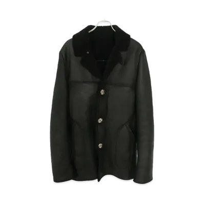 Chrome Hearts RNCH SHRLNG VJ Mouton Riders Leather Jacket "Black"