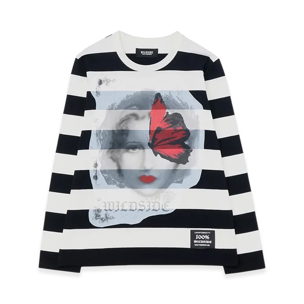 WILDSIDE YOHJI YAMAMOTO Portrait Border T-shirt (Papillon) "Black/White"