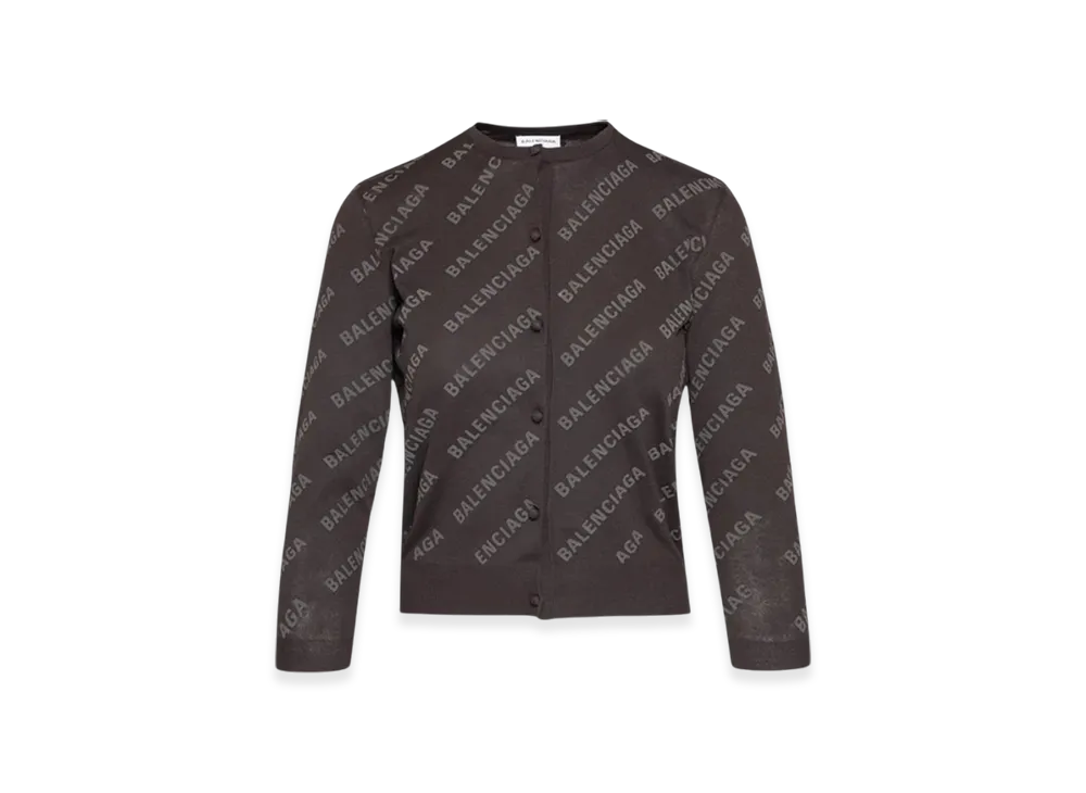 BALENCIAGA Women's Allover Logo Cropped Cardigan "Dark Brown"