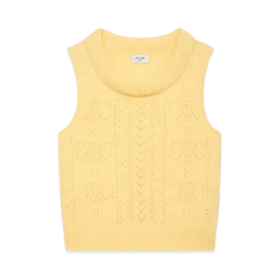 CELINE Women's Cowl Neck Sweater in Pointelle Cashmere "Pale Yellow"