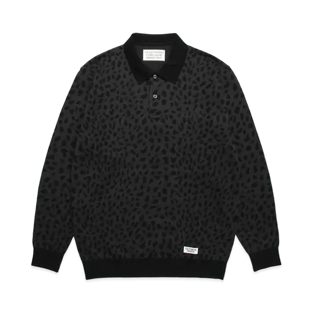 WACKO MARIA Leopard Knit Jacquard Polo Shirt "Charcoal"