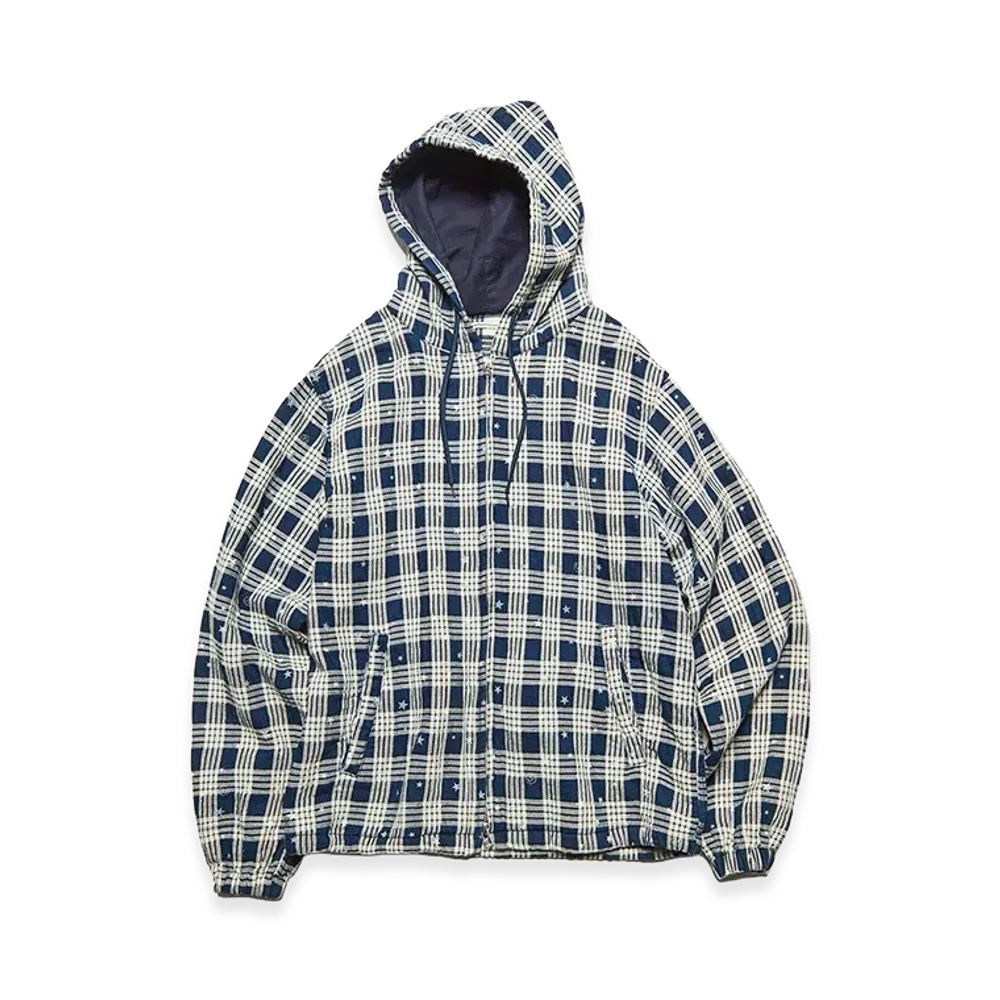 uniform experiment Star Print Check Hooded Blouson "Indigo"